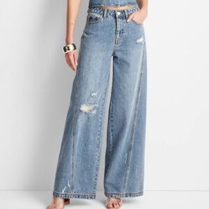 Women's High-Rise Distressed Wide Leg
Jeans - Future Collective